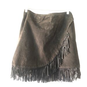 90s Suede Fringe Wrap Skirt